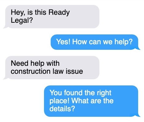 A picture of a text message exchange asking for assistance with a legal matter